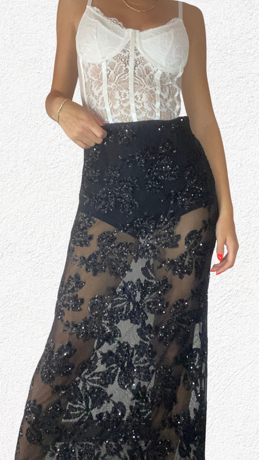 gonna ricamata con paillettes